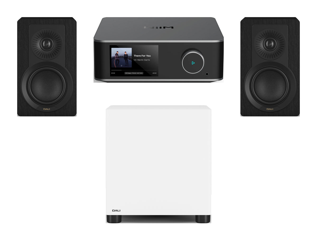 Wiim Amp Ultra Streaming Amplifier with DALI Kupid Bookshelf Speakers & DALI Basik Subwoofer