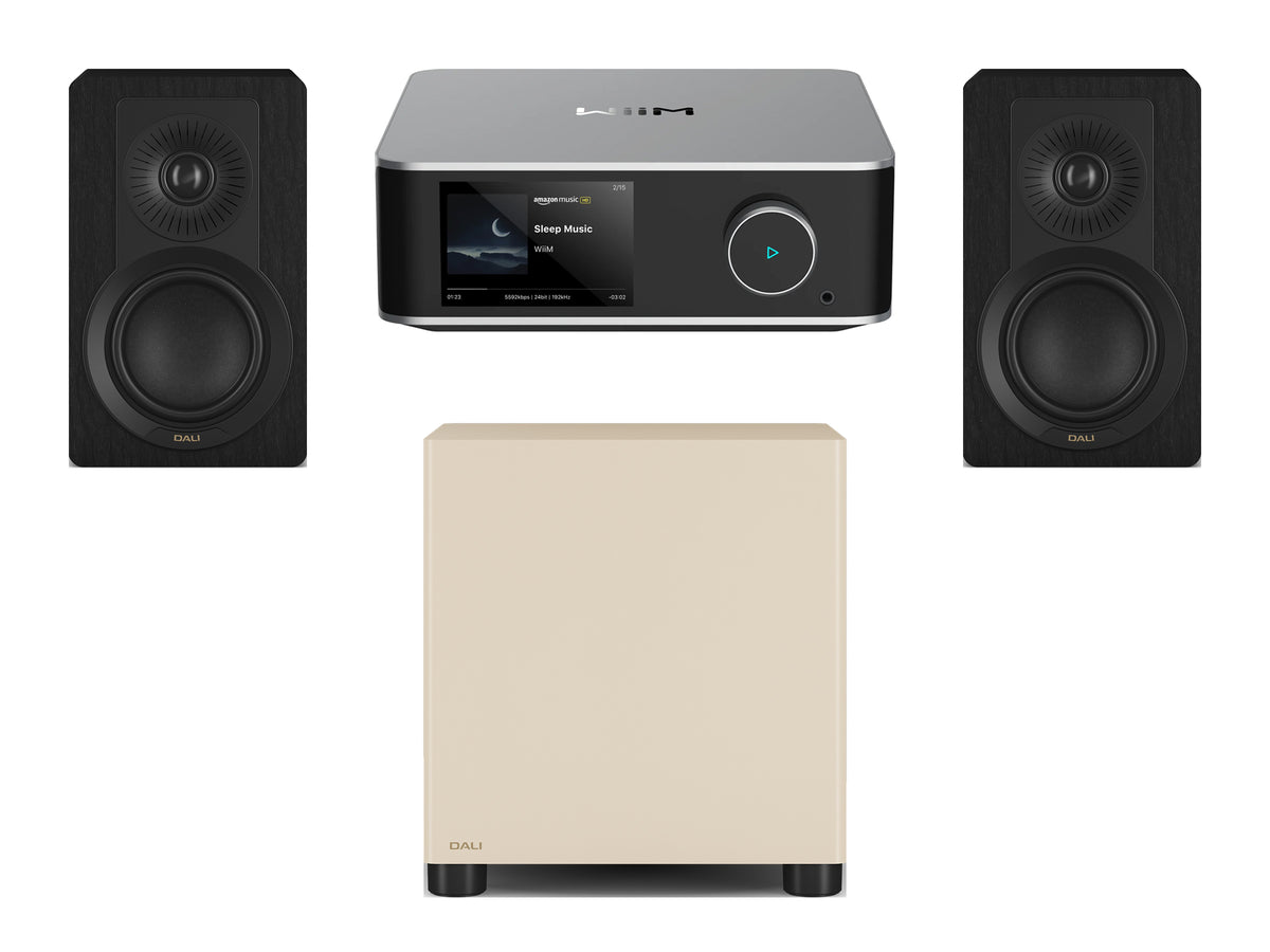 Wiim Amp Ultra Streaming Amplifier with DALI Kupid Bookshelf Speakers & DALI Basik Subwoofer