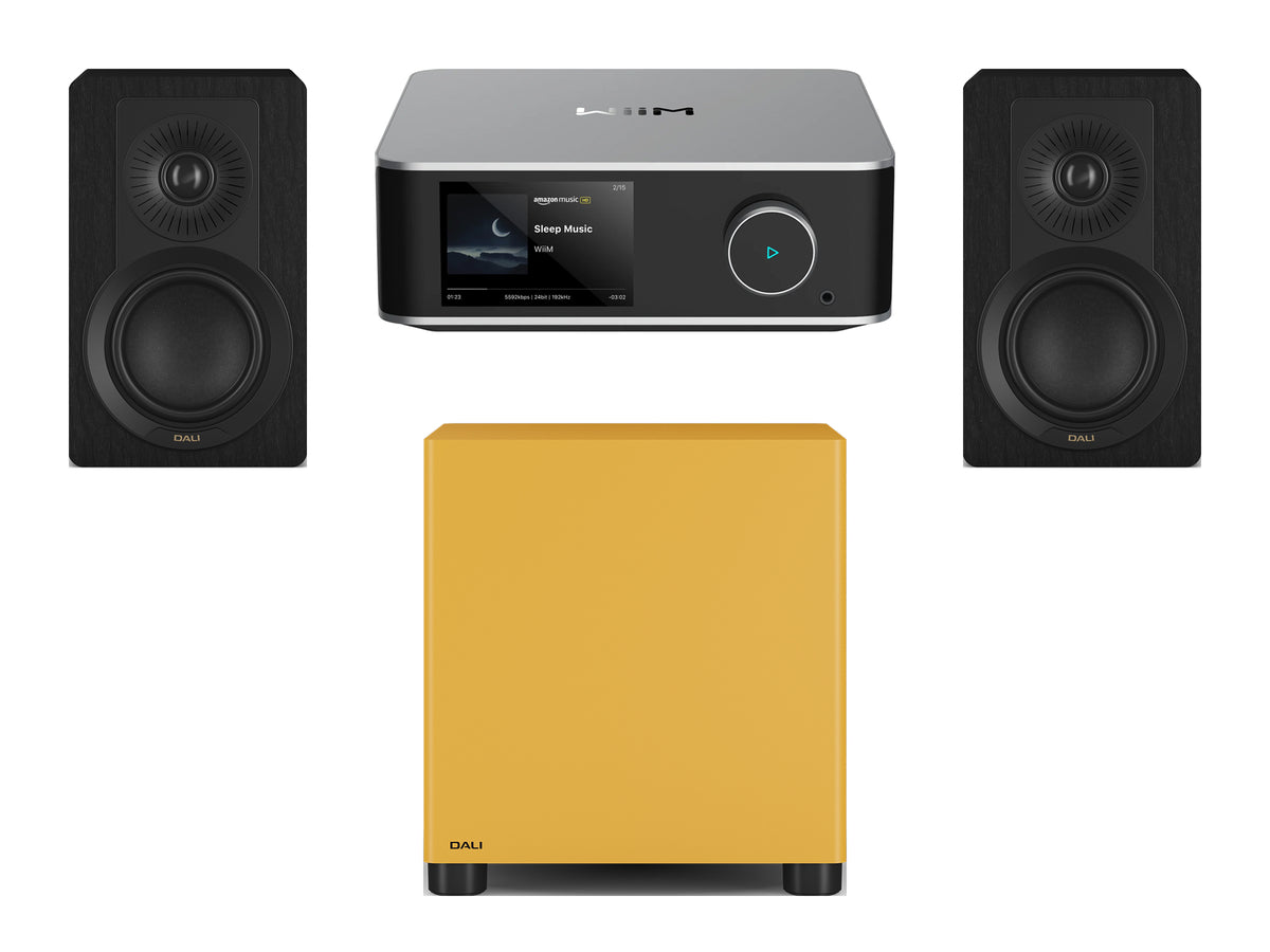 Wiim Amp Ultra Streaming Amplifier with DALI Kupid Bookshelf Speakers & DALI Basik Subwoofer