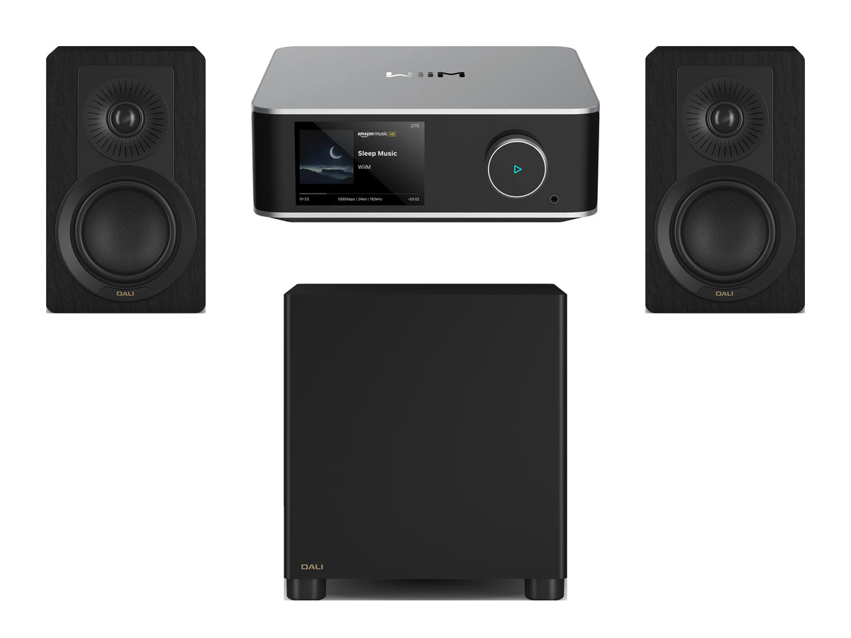 Wiim Amp Ultra Streaming Amplifier with DALI Kupid Bookshelf Speakers & DALI Basik Subwoofer