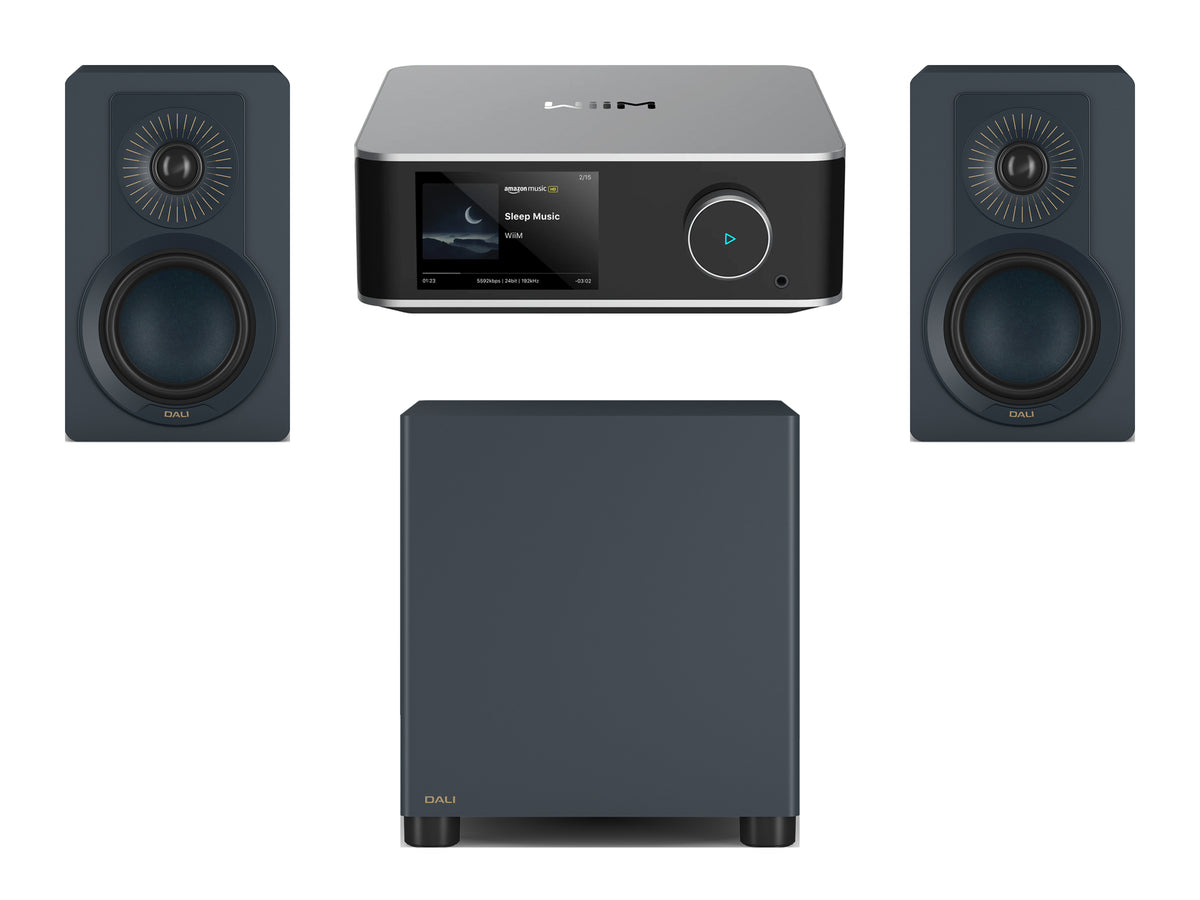Wiim Amp Ultra Streaming Amplifier with DALI Kupid Bookshelf Speakers & DALI Basik Subwoofer
