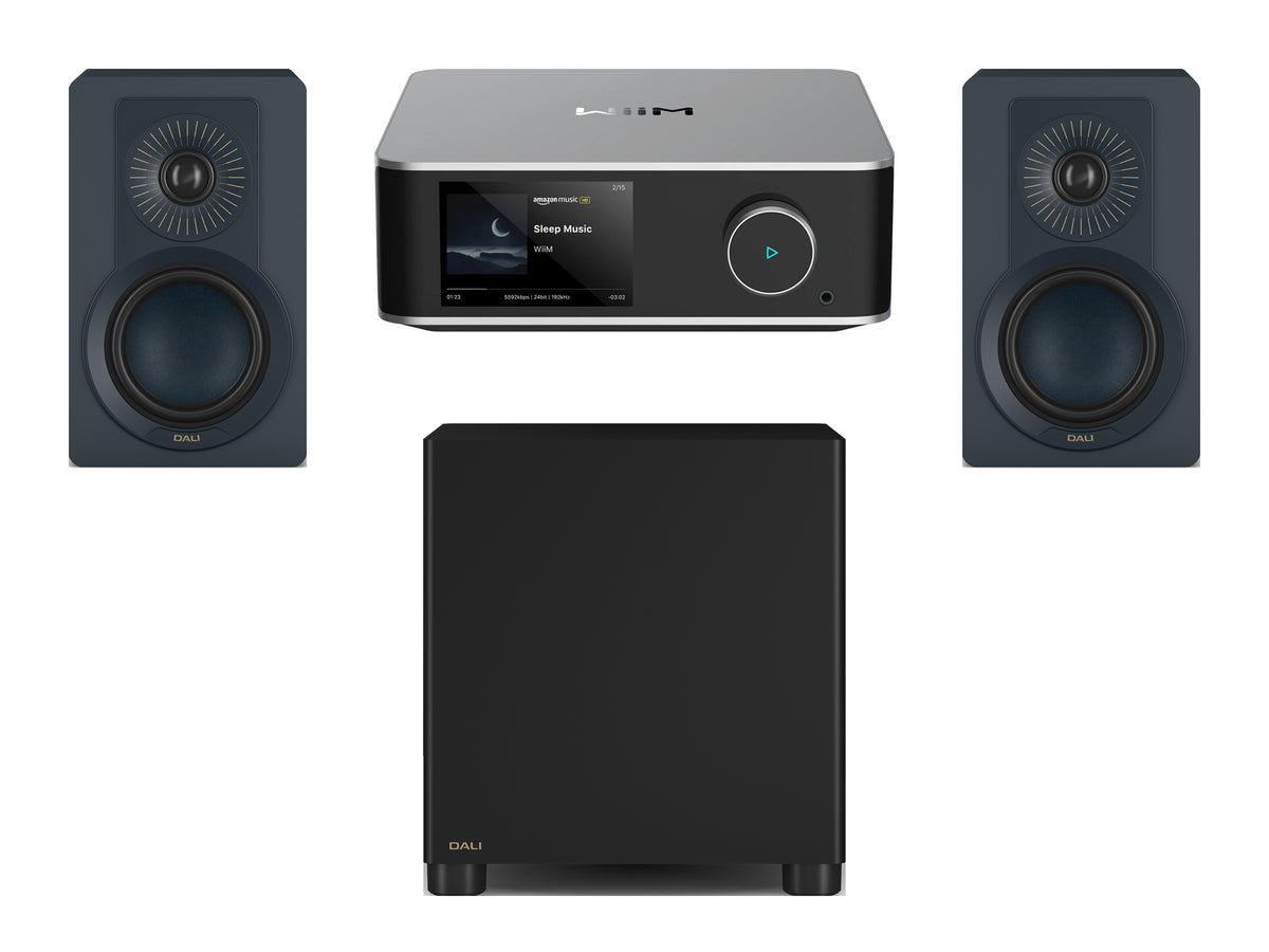 Wiim Amp Ultra Streaming Amplifier with DALI Kupid Bookshelf Speakers & DALI Basik Subwoofer