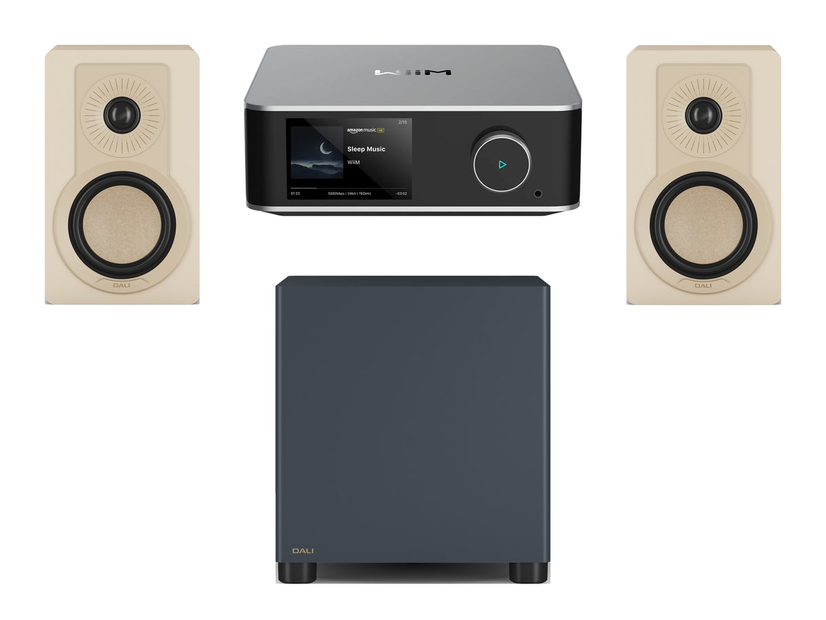Wiim Amp Ultra Streaming Amplifier with DALI Kupid Bookshelf Speakers & DALI Basik Subwoofer