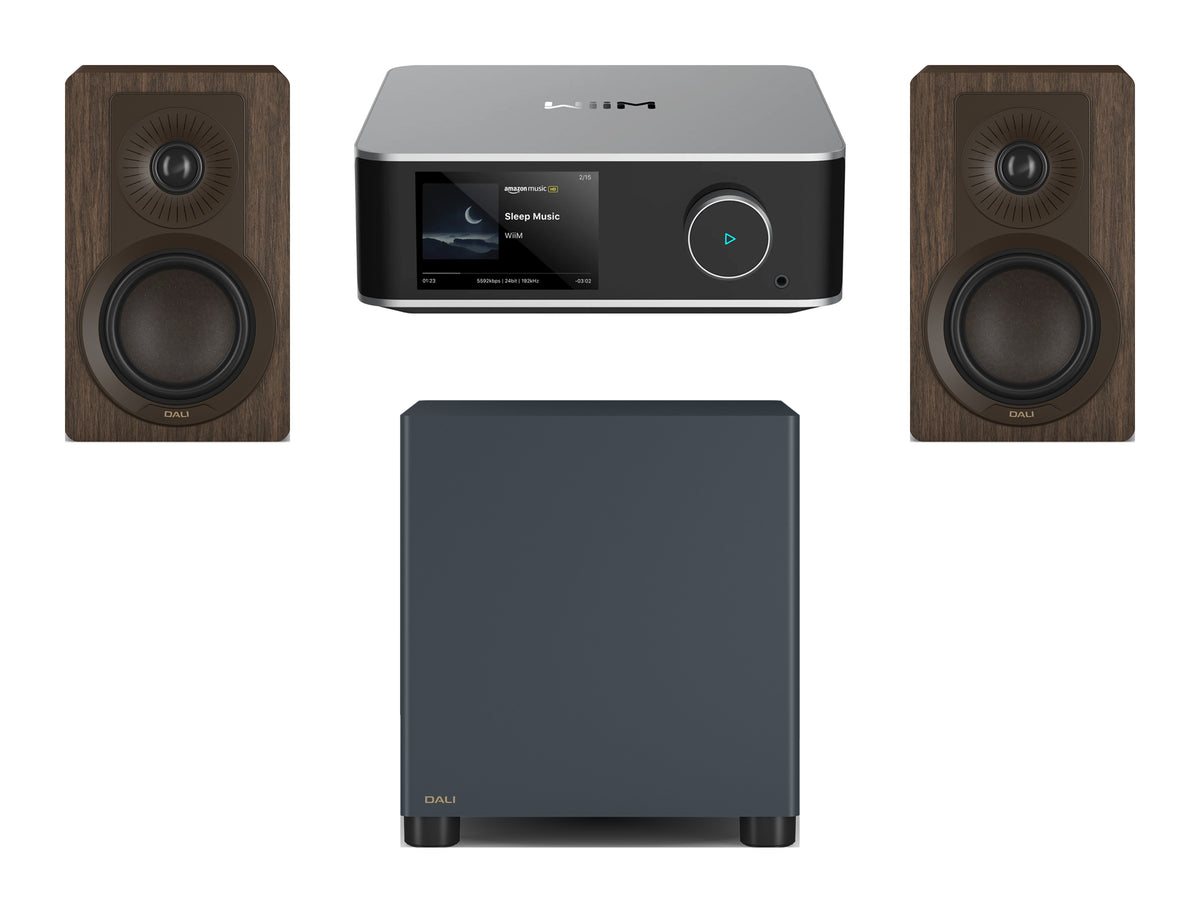 Wiim Amp Ultra Streaming Amplifier with DALI Kupid Bookshelf Speakers & DALI Basik Subwoofer
