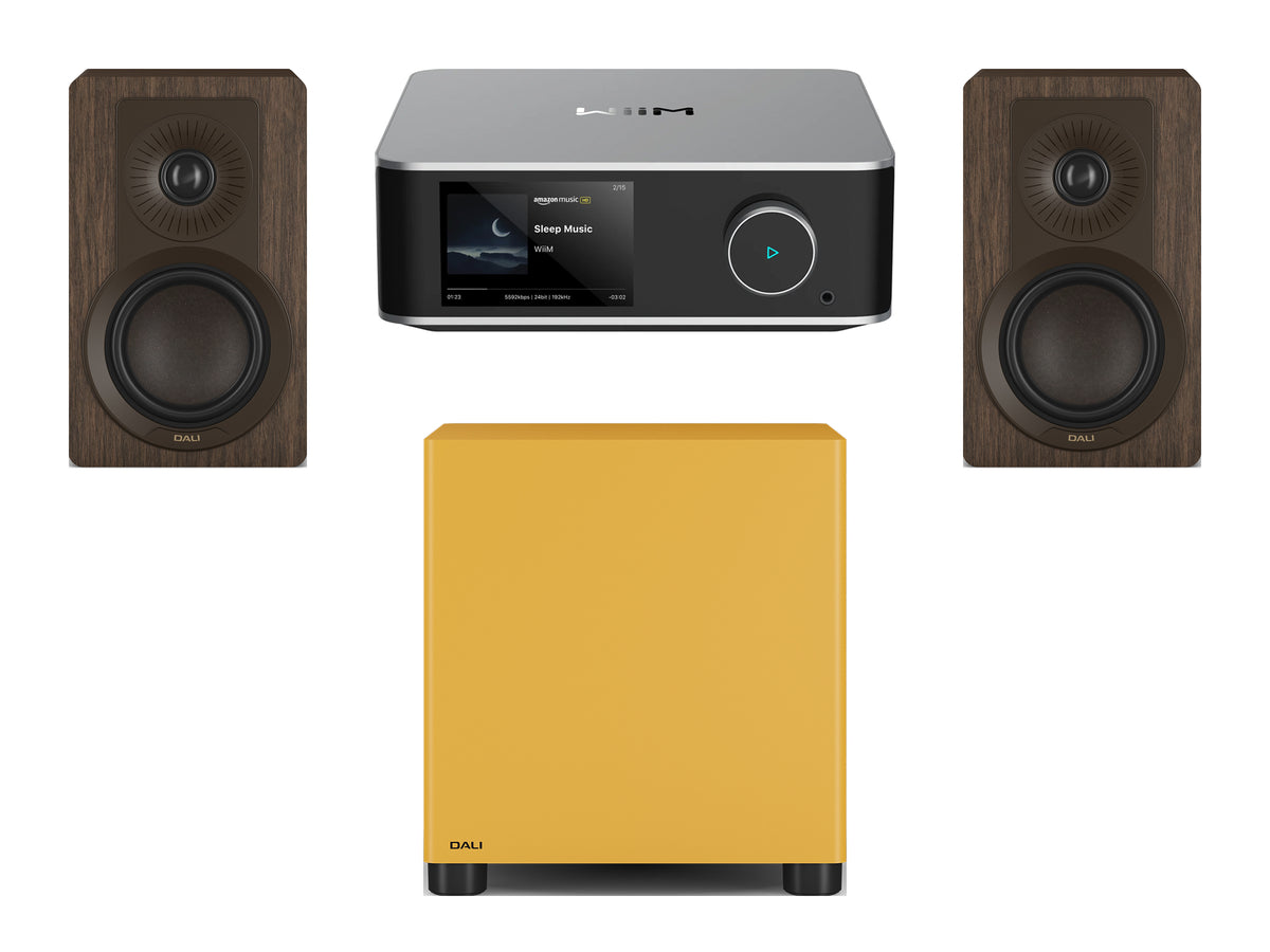 Wiim Amp Ultra Streaming Amplifier with DALI Kupid Bookshelf Speakers & DALI Basik Subwoofer