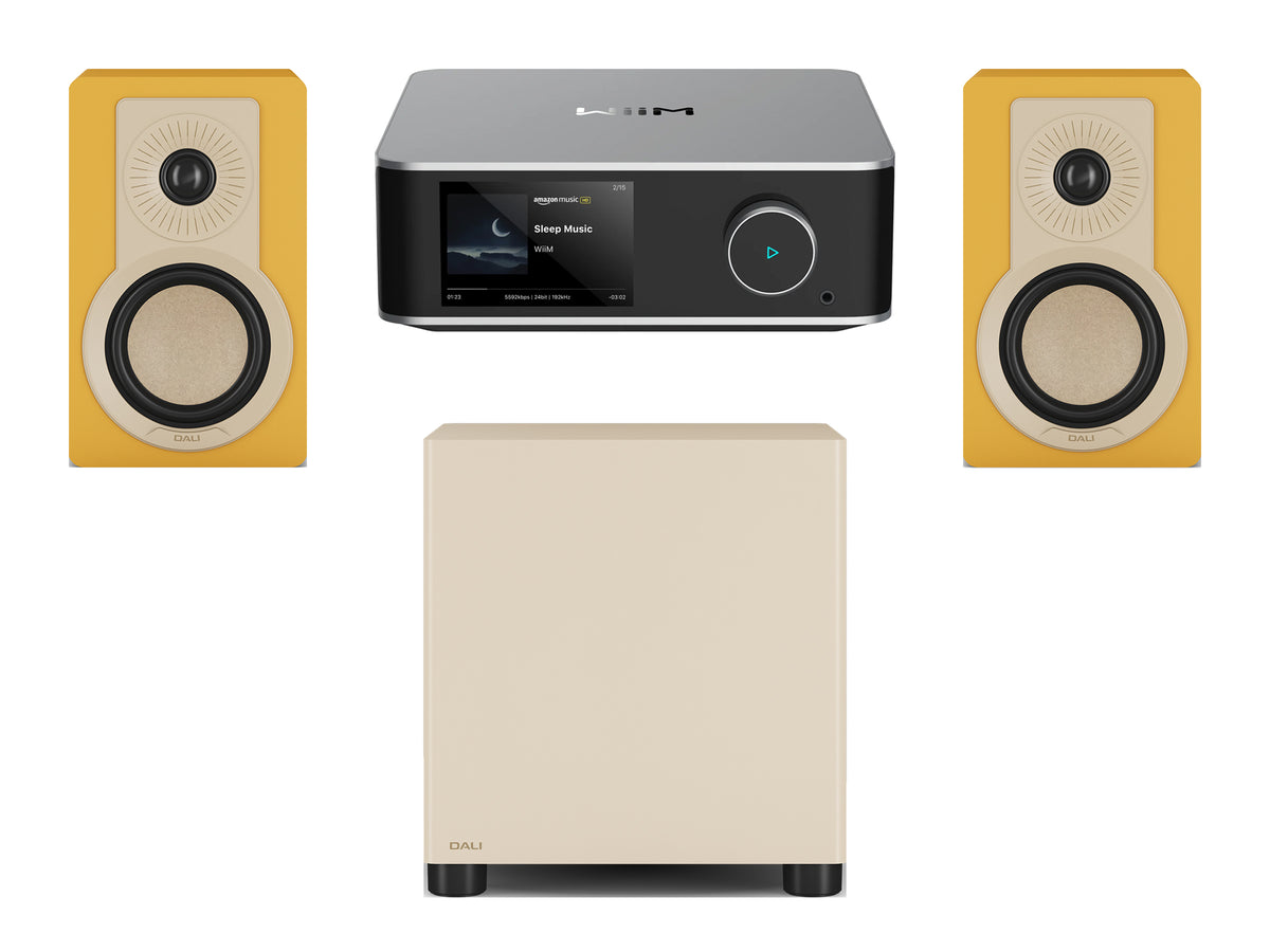 Wiim Amp Ultra Streaming Amplifier with DALI Kupid Bookshelf Speakers & DALI Basik Subwoofer