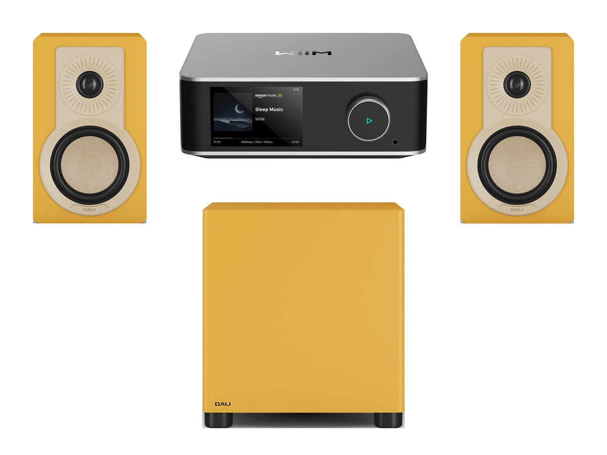 Wiim Amp Ultra Streaming Amplifier with DALI Kupid Bookshelf Speakers & DALI Basik Subwoofer