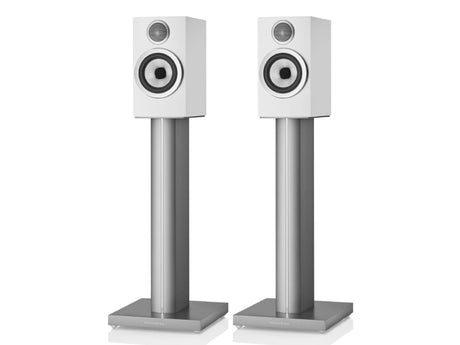 Bowers & Wilkins 707 S3 Bookshelf Speakers Satin White on Bowers & Wilkins FS-700 S3 Speaker Stands